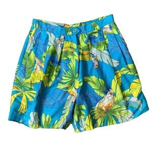 Vintage 80’s Tropical High Waist Cotton Shorts Paula Saker Pleated Pockets SZ 10